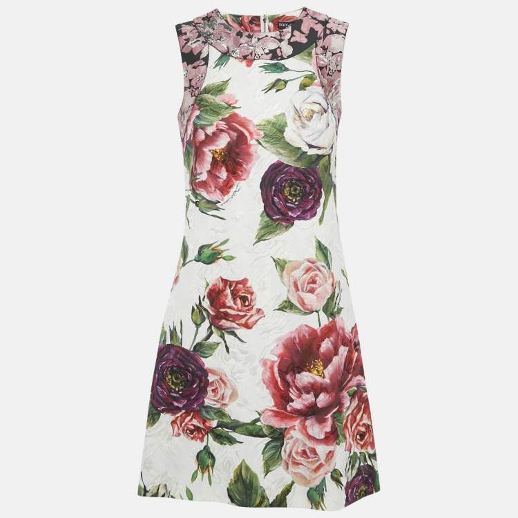 Pre Owned Dolce & Gabbana Multicolor Rose Jacquard Sleeveless Mini Dress S