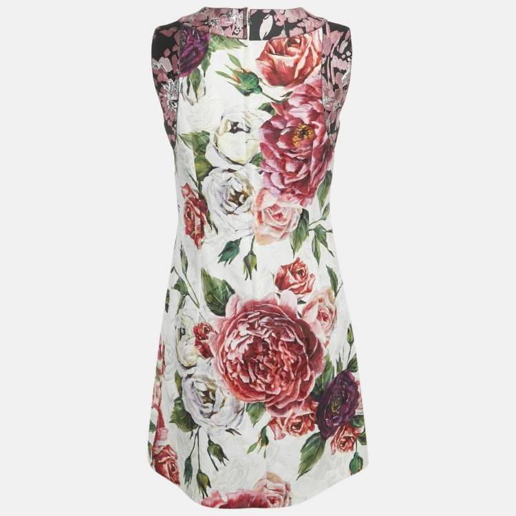 Pre Owned Dolce & Gabbana Multicolor Rose Jacquard Sleeveless Mini Dress S