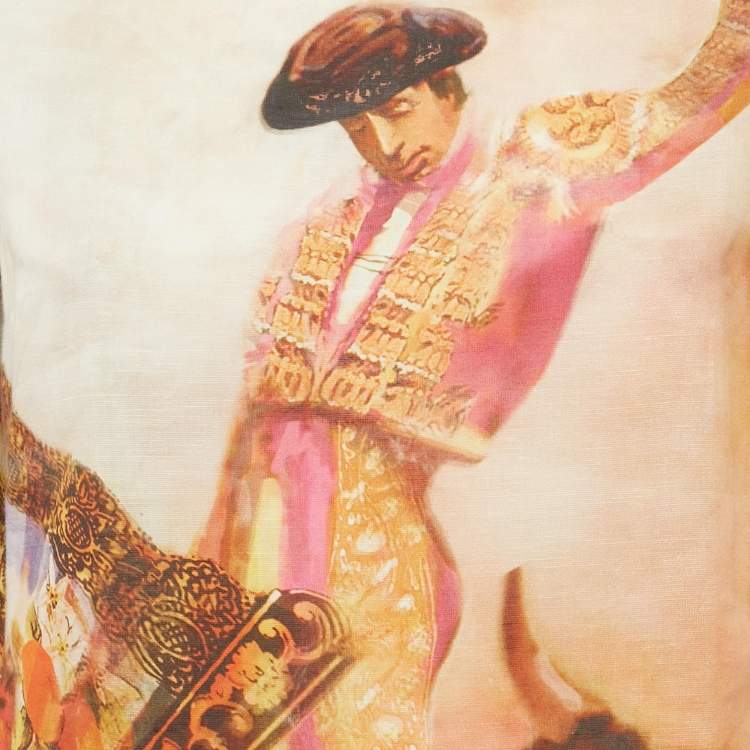 Pre Owned Dolce & Gabbana Pink Bull Rider Print Cotton Blend Top M