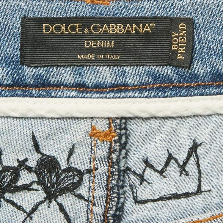 مملوكة مسبقًا Dolce & Gabbana Blue Embroidered Denim Boyfriend Jeans S