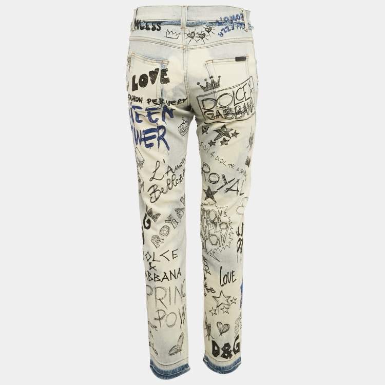 مملوكة مسبقًا Dolce & Gabbana Blue Embroidered Denim Boyfriend Jeans S