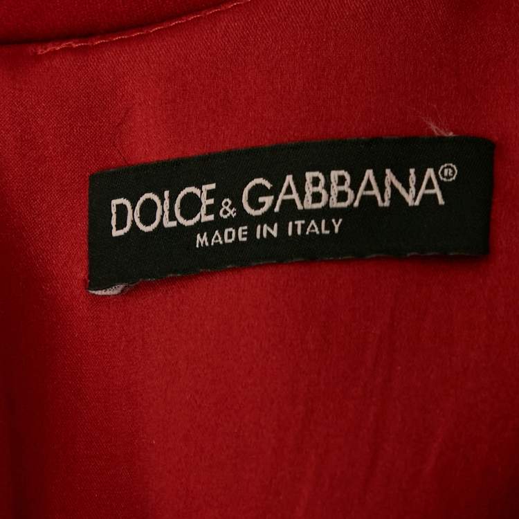 Pre Owned Dolce & Gabbana Red Crepe Logo Embellished Long Sleeve Mini Dress S