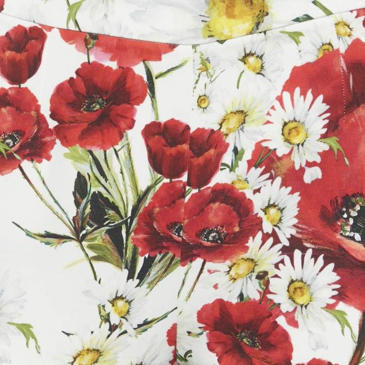 Pre Owned Dolce & Gabbana White Floral Print Crepe Trousers M
