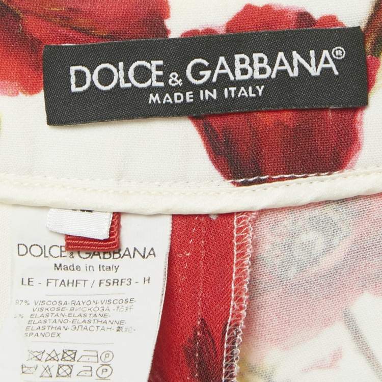 Pre Owned Dolce & Gabbana White Floral Print Crepe Trousers M
