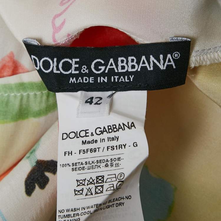 Pre Owned Dolce & Gabbana Ivory DG Family Print Silk Shirt M 