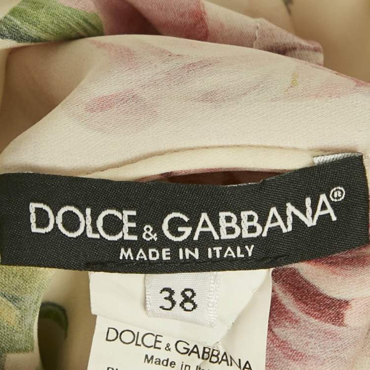 Pre Owned Dolce & Gabbana White Floral Printed Silk Satin Top S