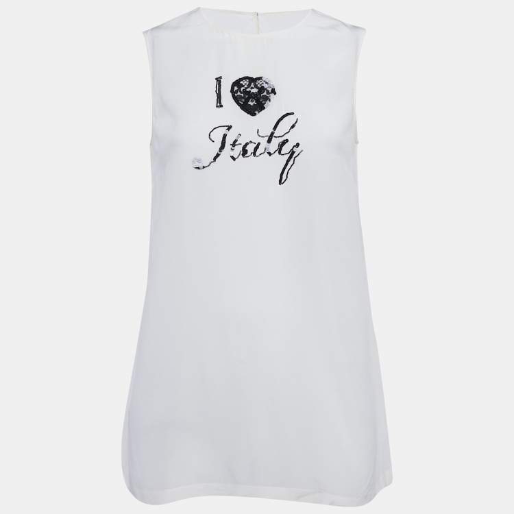 Pre Owned Dolce & Gabbana Cream I Love Italy Silk Top S