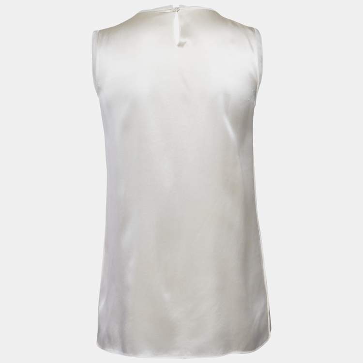 Pre Owned Dolce & Gabbana White Silk Satin Pintuck Detail Sleeveless Top M