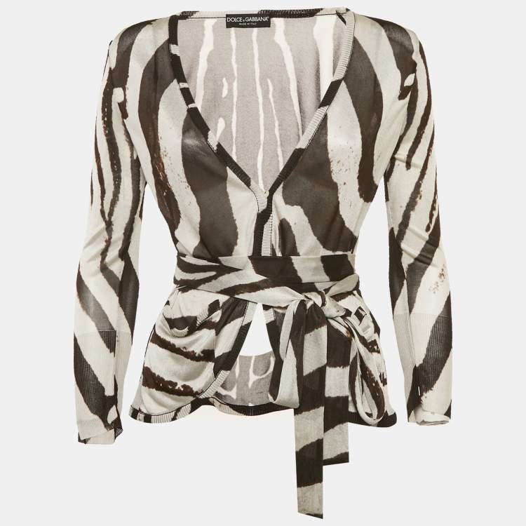 Pre Owned Dolce & Gabbana Brown Zebra Print Tie-Up Cardigan M