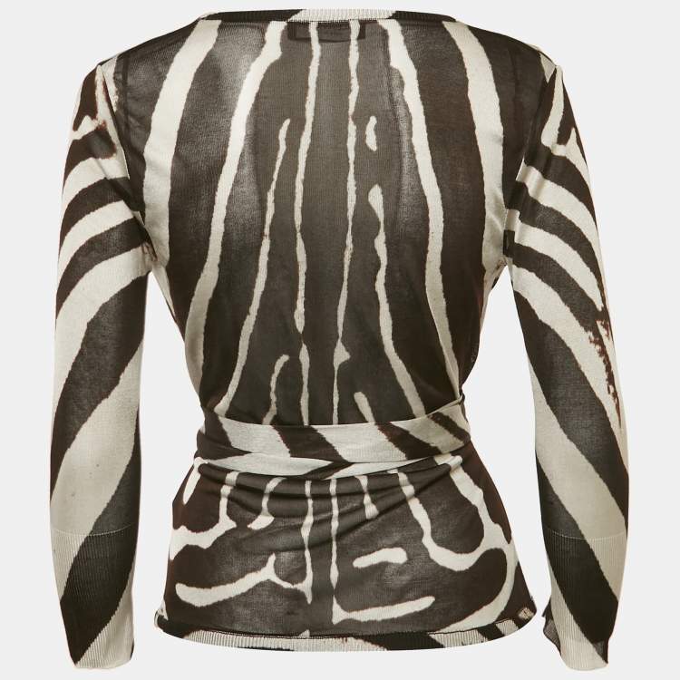 Pre Owned Dolce & Gabbana Brown Zebra Print Tie-Up Cardigan M