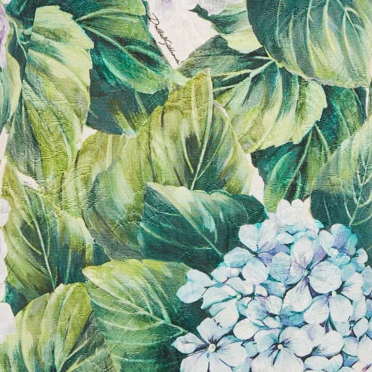 Pre Owned Dolce & Gabbana Green Floral Print Cotton Blend Shift Dress XS