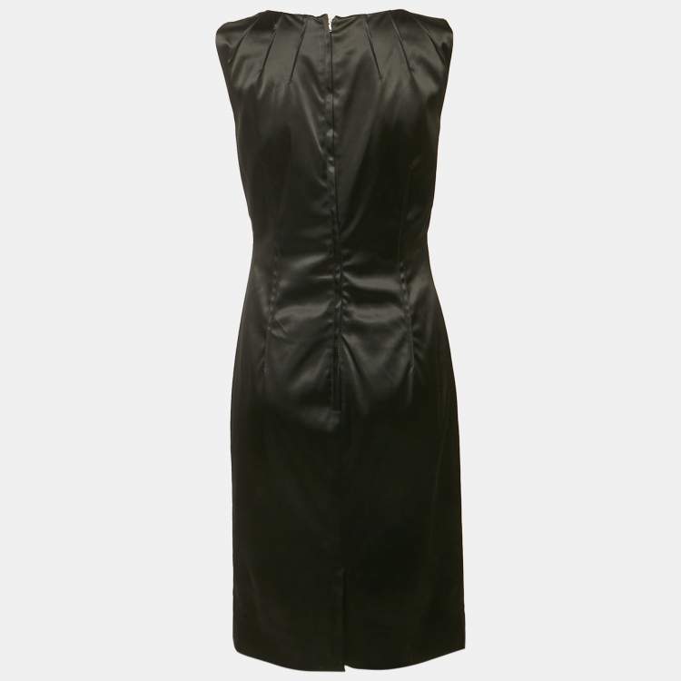Pre Owned Dolce & Gabbana Black Stretch Satin Scoop Neck Mini Dress L