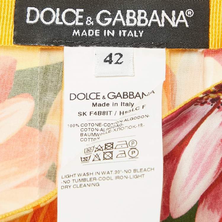 Pre Owned Dolce & Gabbana Orange Gerbera Print Poplin Tiered Midi Skirt M