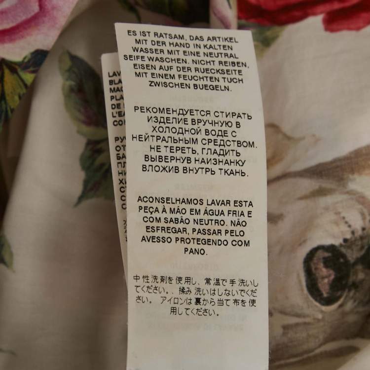 مملوكة مسبقًا Dolce & Gabbana White Dog-Floral Printed Cotton Top S