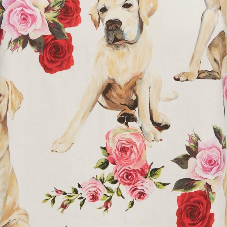 مملوكة مسبقًا Dolce & Gabbana White Dog-Floral Printed Cotton Top S