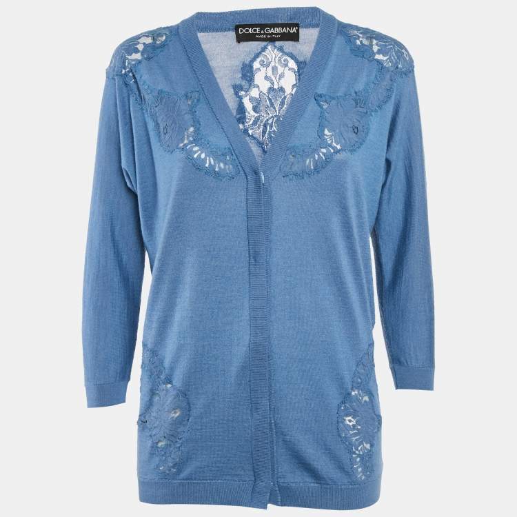 Pre Owned Dolce & Gabbana Blue Cashmere Knit & Lace trim Cardigan XS