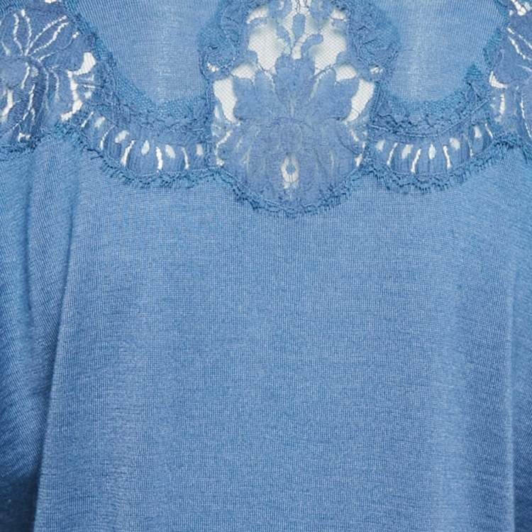 Pre Owned Dolce & Gabbana Blue Cashmere Knit & Lace trim Cardigan XS