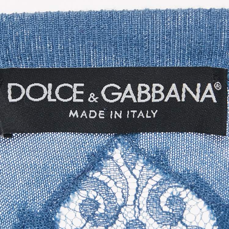 Pre Owned Dolce & Gabbana Blue Cashmere Knit & Lace trim Cardigan XS
