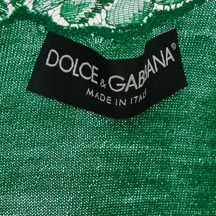 Pre Owned Dolce & Gabbana Green Wool Knit Lace Trimmed Sleeveless Wrap Top M