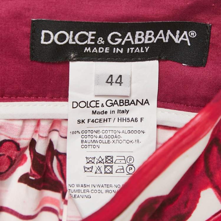 Pre Owned Dolce & Gabbana Pink Majolica Print Poplin Midi Skirt M