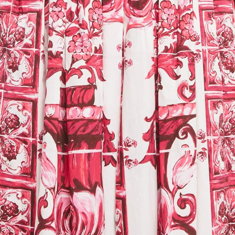 Pre Owned Dolce & Gabbana Pink Majolica Print Poplin Midi Skirt M