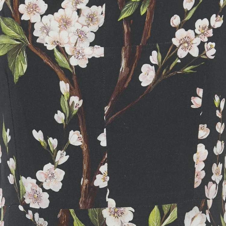 Pre Owned Dolce & Gabbana Black Floral Print Crepe Knee-Length Dress M