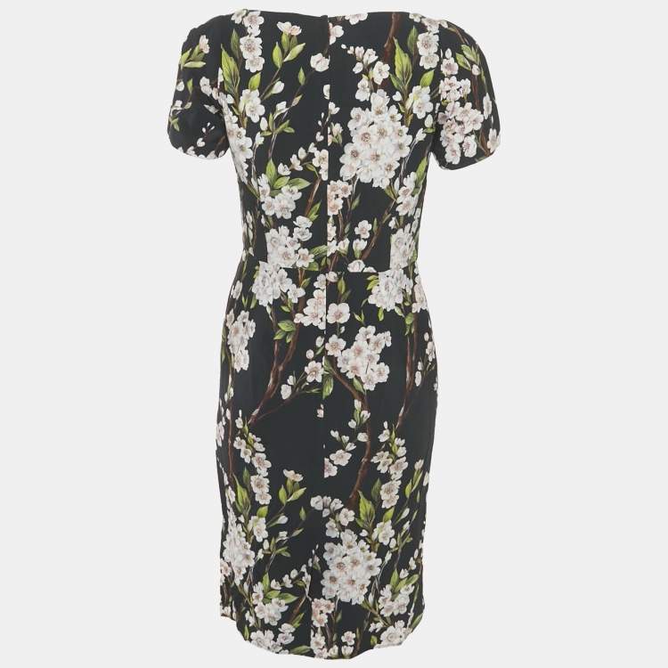 Pre Owned Dolce & Gabbana Black Floral Print Crepe Knee-Length Dress M