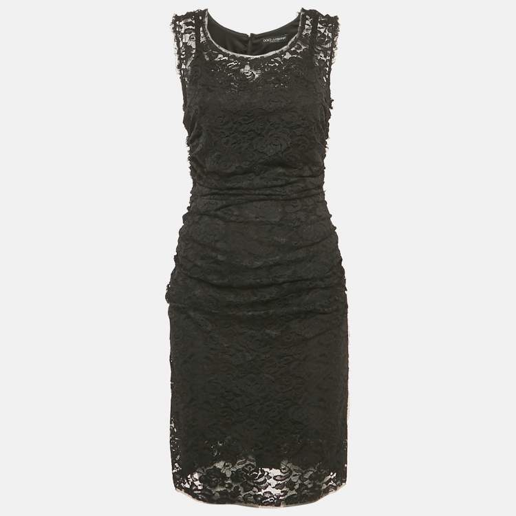 Pre Owned Dolce & Gabbana Black Lace Draped Sleeveless Short Dress M