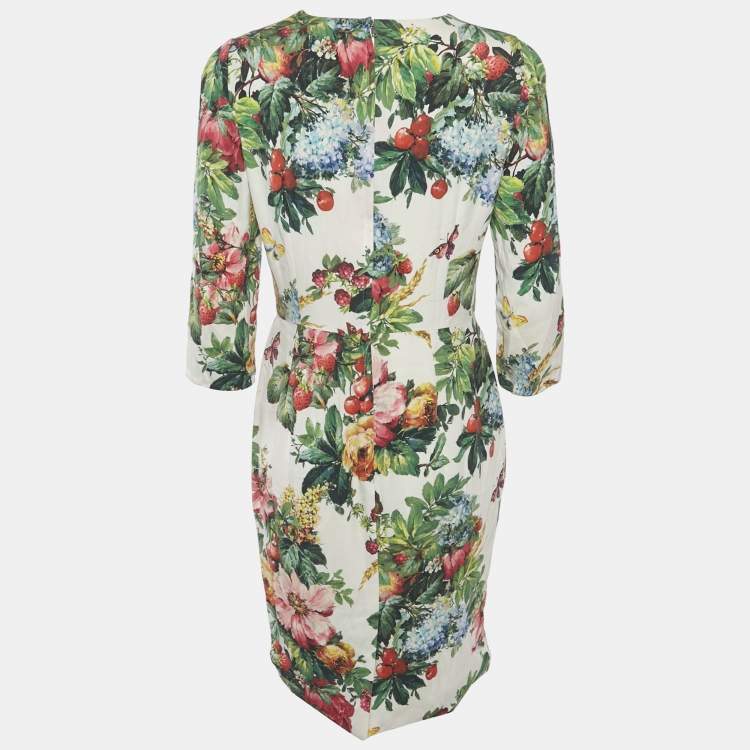 Pre Owned Dolce & Gabbana White Floral Print Silk Knee-Length Dress L