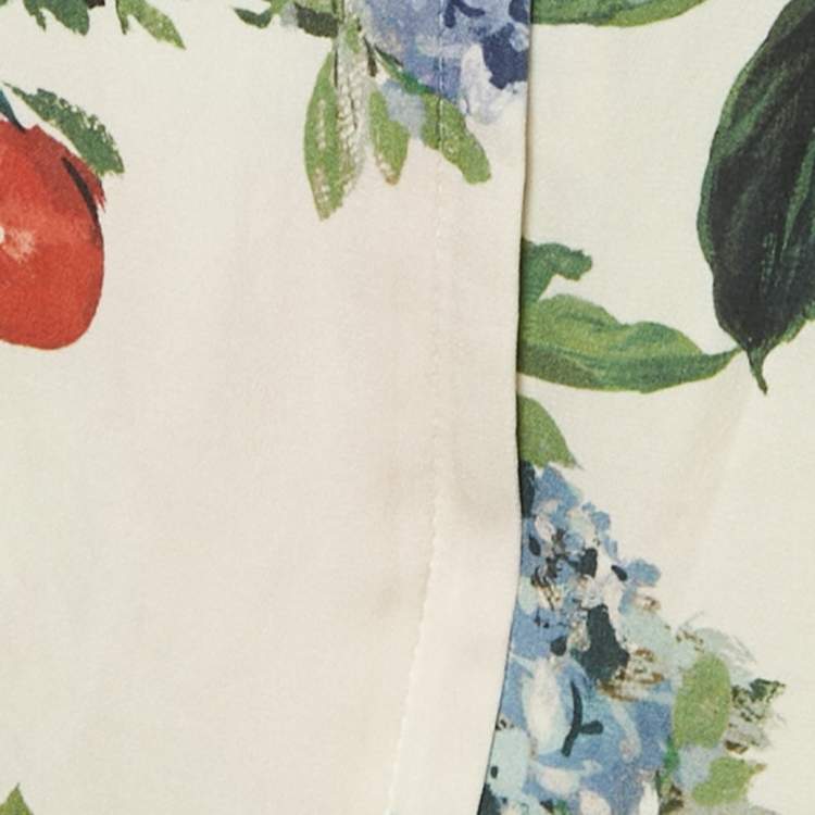 Pre Owned Dolce & Gabbana White Floral Print Silk Knee-Length Dress L