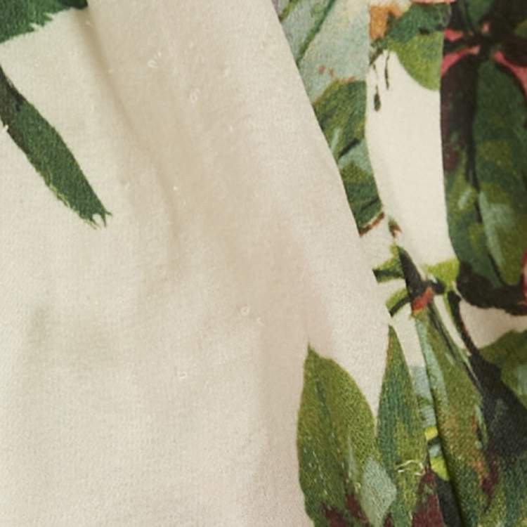 Pre Owned Dolce & Gabbana White Floral Print Silk Knee-Length Dress L