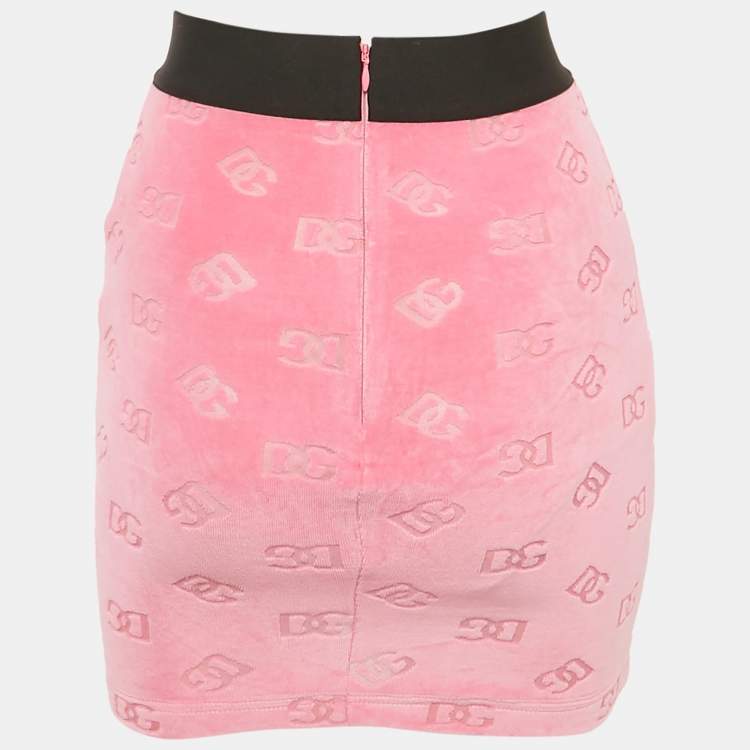 Pre Owned Dolce & Gabbana Pink Monogram Patterned Velvet Mini Skirt XS