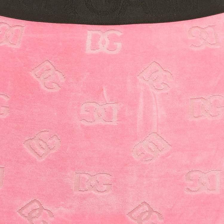 Pre Owned Dolce & Gabbana Pink Monogram Patterned Velvet Mini Skirt XS