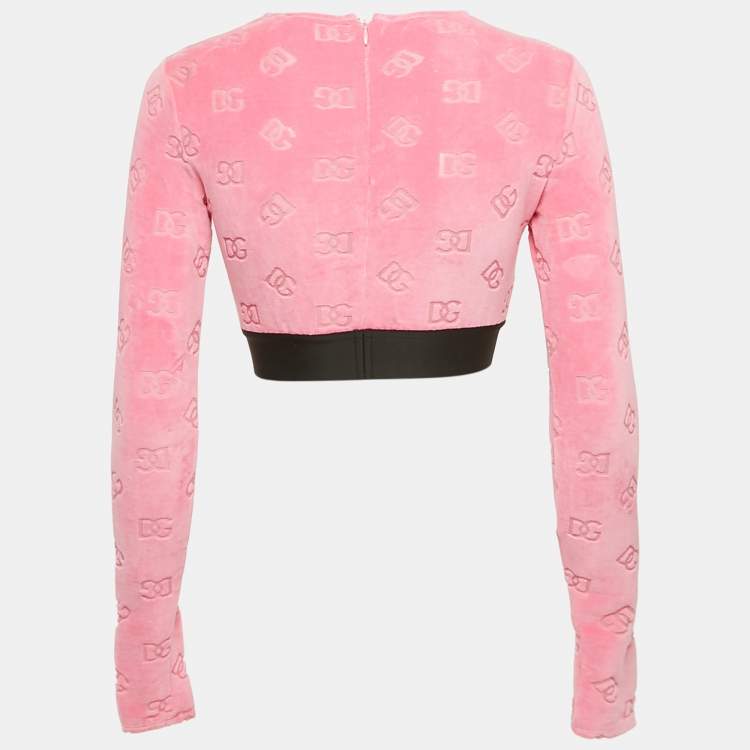 Pre Owned Dolce & Gabbana Pink Monogram Velvet Crop Top S
