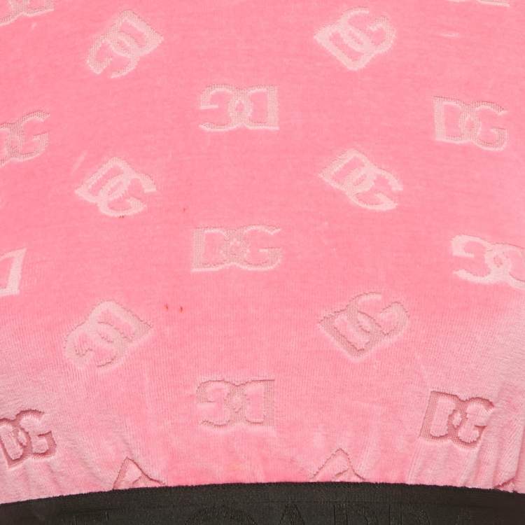 Pre Owned Dolce & Gabbana Pink Monogram Velvet Crop Top S