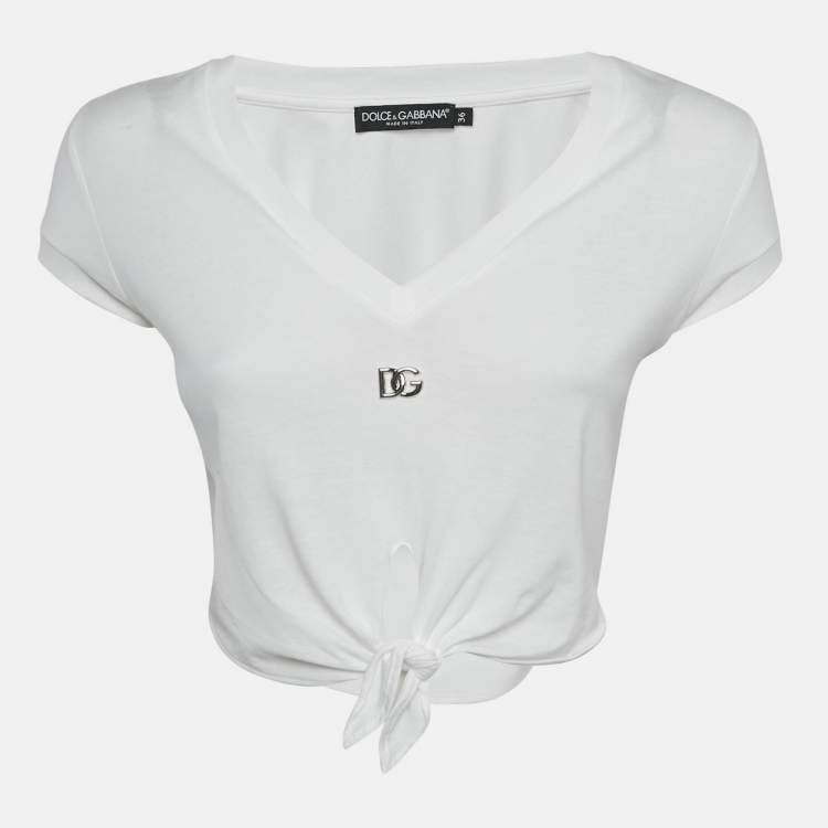 Pre Owned Dolce & Gabbana White Logo Detail Jersey Crop Top XS