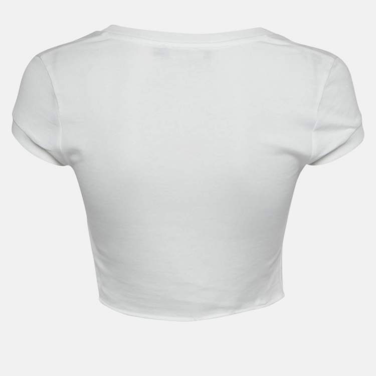 Pre Owned Dolce & Gabbana White Logo Detail Jersey Crop Top XS