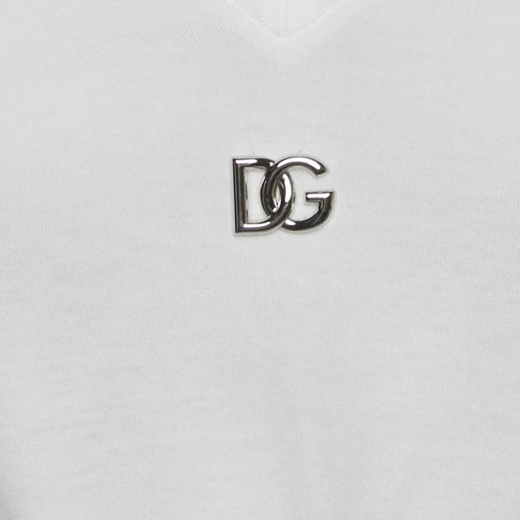 Pre Owned Dolce & Gabbana White Logo Detail Jersey Crop Top XS