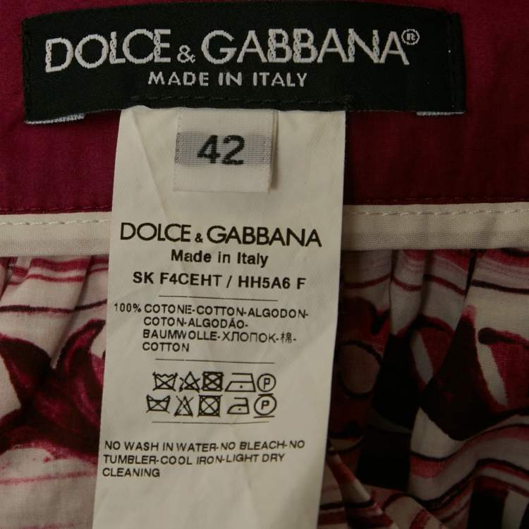 Pre Owned Dolce & Gabbana Pink Majolica Print Poplin Flared Midi Skirt M