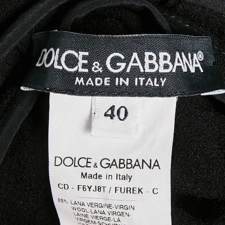 Pre Owned Dolce & Gabbana Black Stretch Crepe Wool Ruche Midi Dress S