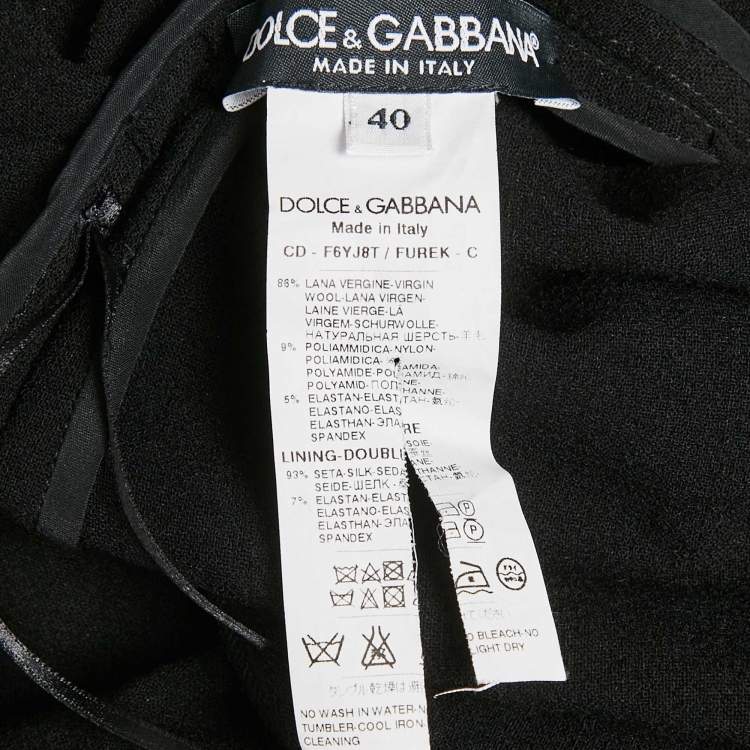 Pre Owned Dolce & Gabbana Black Stretch Crepe Wool Ruche Midi Dress S