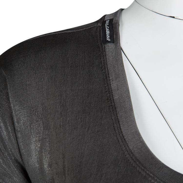 Pre Owned Dolce & Gabbana Metallic Grey Short Sleeve Stretch Top M
