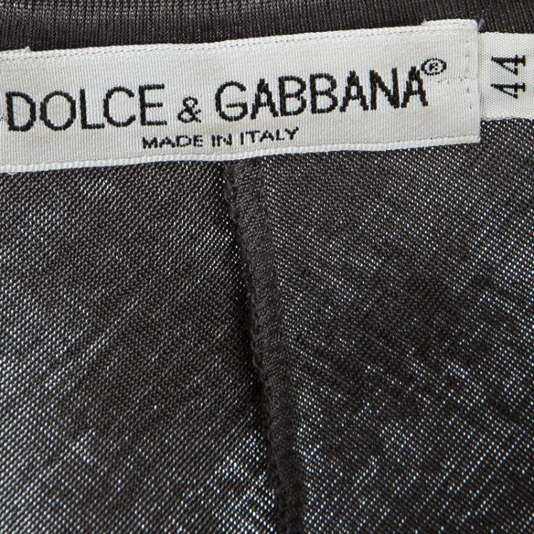 Pre Owned Dolce & Gabbana Metallic Grey Short Sleeve Stretch Top M
