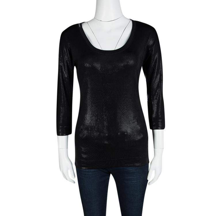 Pre Owned Dolce & Gabbana Metallic Black Long Sleeve Stretch Top M