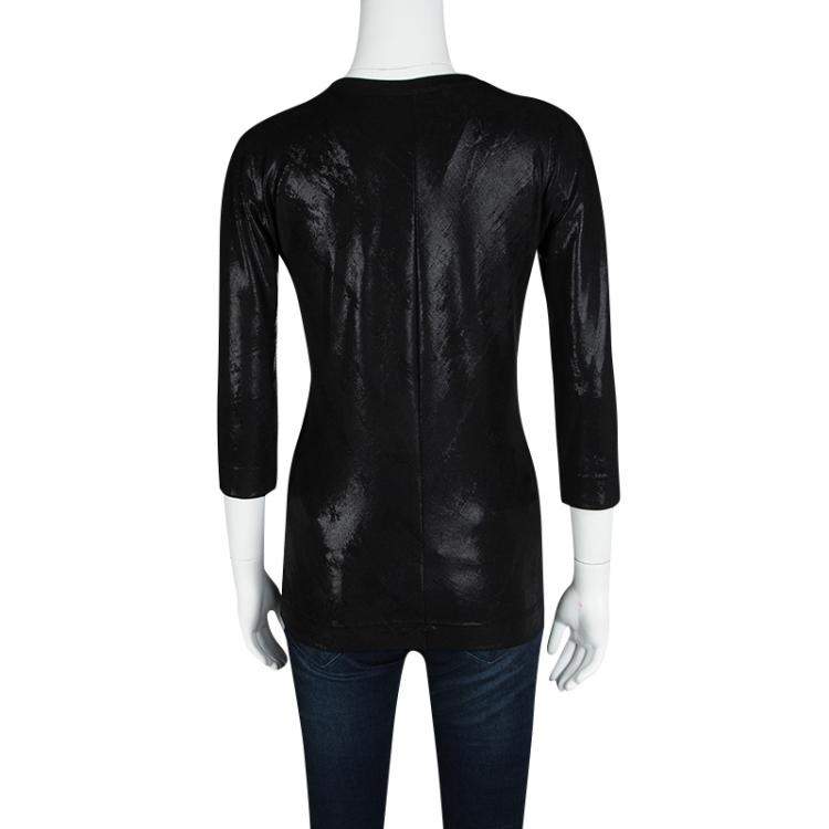 Pre Owned Dolce & Gabbana Metallic Black Long Sleeve Stretch Top M