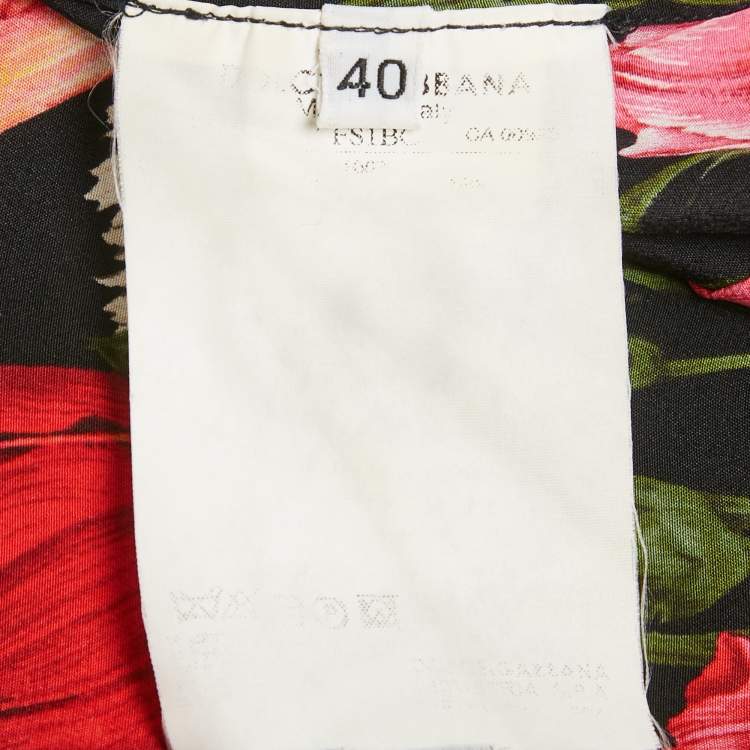 Pre Owned Dolce & Gabbana Black Tulip Print Silk Long sleeve Shirt S