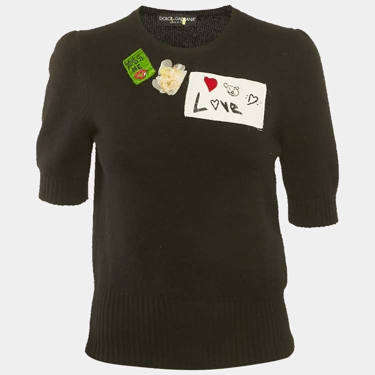 Pre Owned Dolce & Gabbana Black Applique Cashmere Knit Jumper S