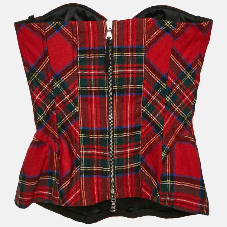 Pre Owned D&G Red Plaid Wool Corset Bustier Top S