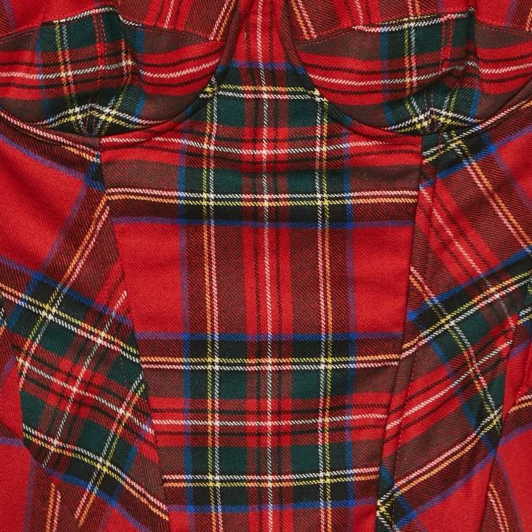 Pre Owned D&G Red Plaid Wool Corset Bustier Top S