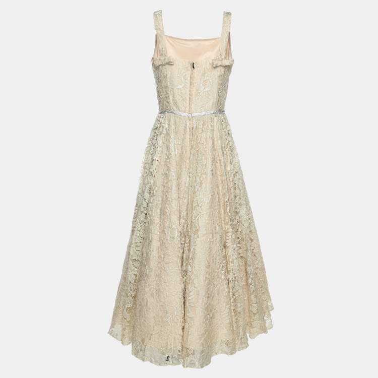 Pre Owned Dolce & Gabbana Beige Lace Maxi Dress S